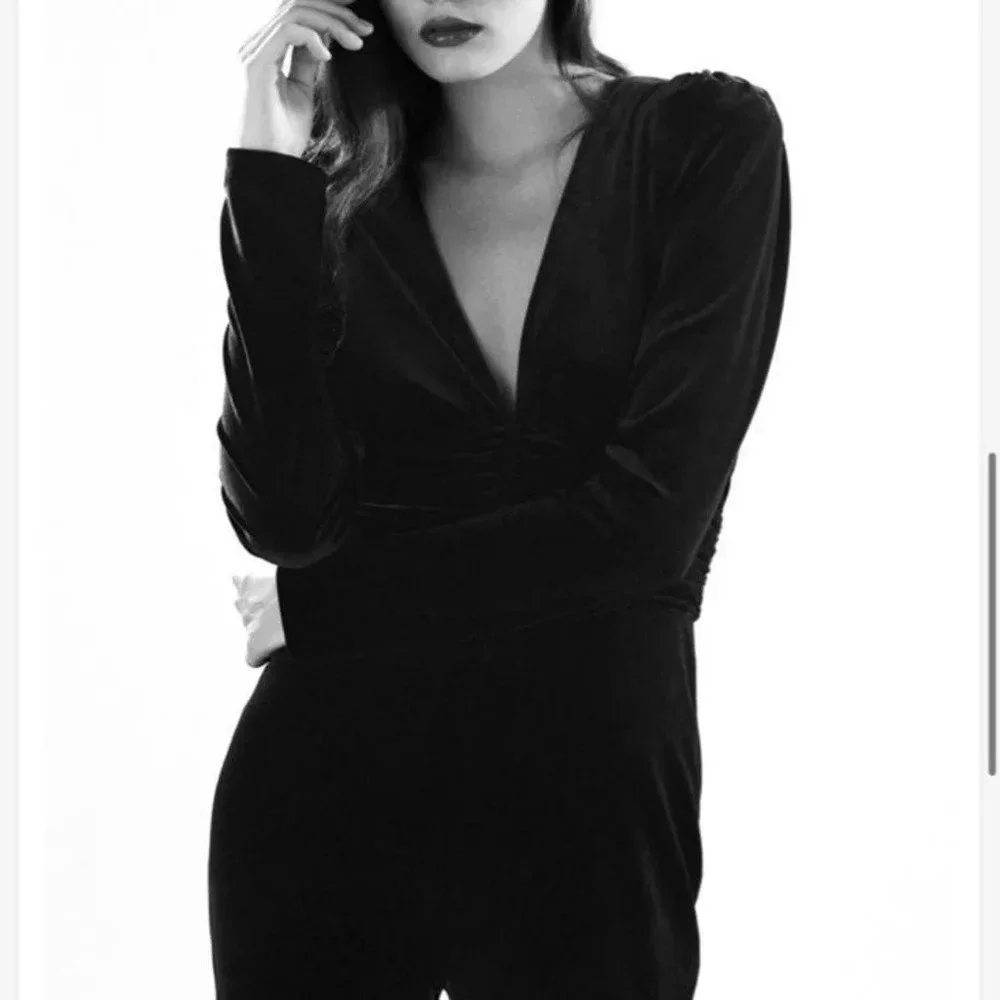 Zara Black Jumpsuit Velvet. SZ S - Picture 4 of 6